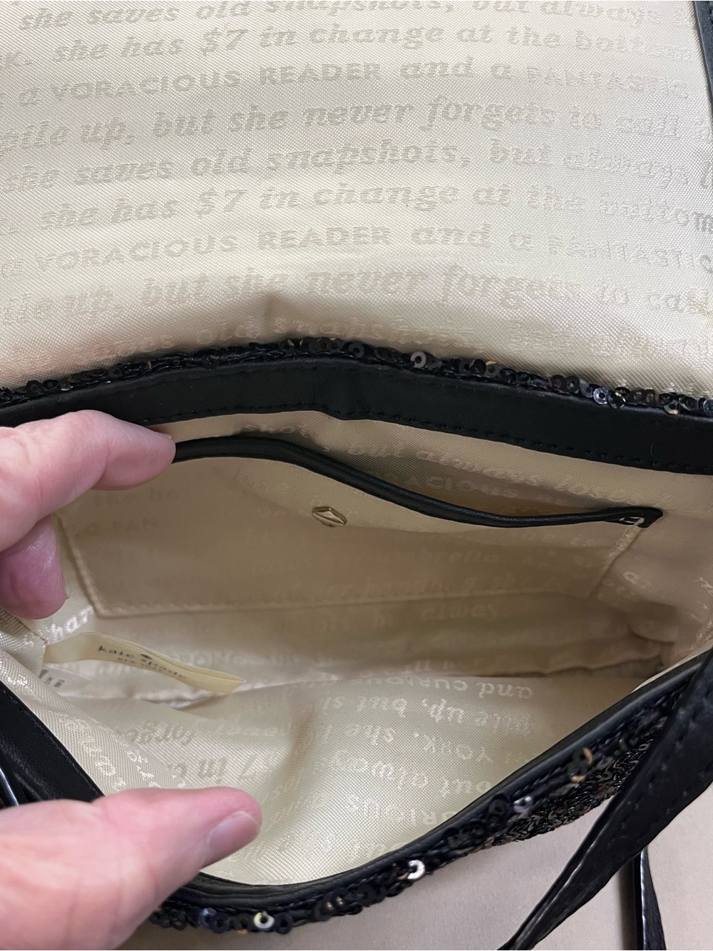 kate spade Black Sequin Clutch/crossbody with Gold Logo Plate - Storybook Lining - Picture 5 of 8